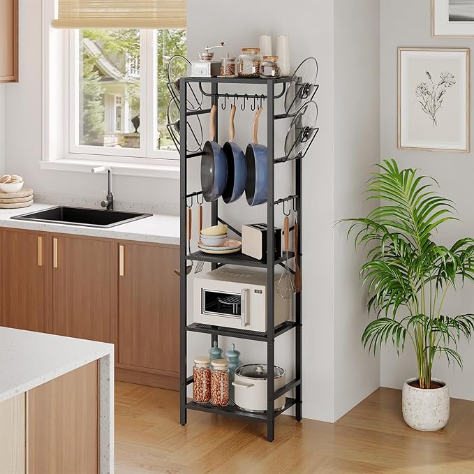 MAHANCRIS 4-Tier Pot Rack, Pots and Pans Organizer for Kitchen, Lid Organizer Rack with U-Shaped Lid Holders, Kitchen Storage Shelf for Standing Cookware, Black POBK3001 - Image 2