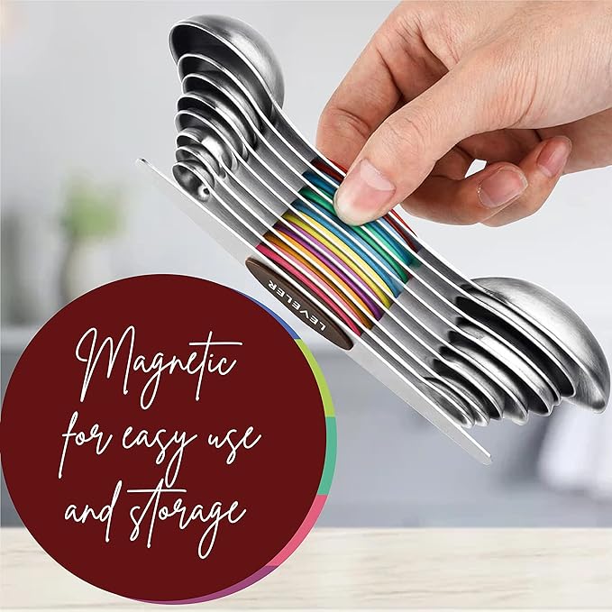 Magnetic Measuring Spoons Set of 9 Stainless Steel Dual-Sided Stackable Measuring Spoon Nesting Teaspoons Measuring Dry and Liquid Ingredients, Fits in Spice Jars Set of 9 (Multicolor) - Image 4