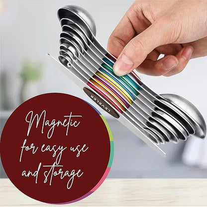 Magnetic Measuring Spoons Set of 9 Stainless Steel Dual-Sided Stackable Measuring Spoon Nesting Teaspoons Measuring Dry and Liquid Ingredients, Fits in Spice Jars Set of 9 (Multicolor) - Image 4