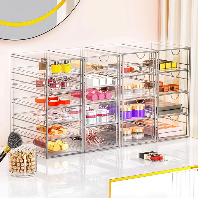 YFXCVSL Acrylic Makeup Organizer with 31 Drawers, 6 Pack Clear Storage Drawers, Bathroom Makeup Organizer for Palettes, Cosmetic, and Beauty Supplies,Ideal for Vanity, Cabinet,Desk Organization - Image 4
