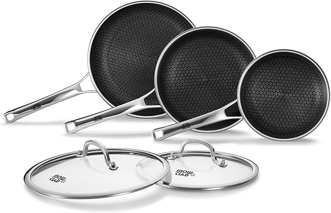 OATOFP Non Stick Frying Pans Set with Lids, Hybrid Skillet Set Nonstick (8+10+12inch), Pans for cooking, PFOA Free Stainless Steel Kitchen set, Dishwasher and Oven-Safe Cookware Sets by UltimateCookwareDestination