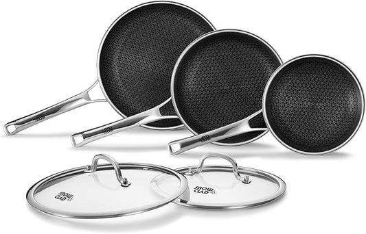 OATOFP Non Stick Frying Pans Set with Lids, Hybrid Skillet Set Nonstick (8+10+12inch), Pans for cooking, PFOA Free Stainless Steel Kitchen set, Dishwasher and Oven-Safe Cookware Sets by UltimateCookwareDestination