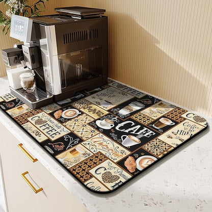 Fun Coffee Mat 23inx15in,Coffee Bar Mat for Countertops,Absorbent Hide Stain Anti-Slip Coffee Bar Accessories Fit Under Coffee Machine Mat,dish Drying Mats for Kitchen