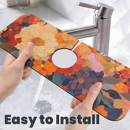 Colorful Floral Dish Drying Mat for Kitchen Counter, 18"x24" Microfiber Absorbent Fast Dry Mat, 2Pcs Dish Mat Faucet Mats Sets, Large Drying Kitchen Mat Kitchen Drying Pad Coffee Bar Decor Gifts