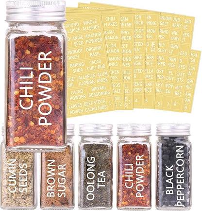 SWOMMOLY 42 Glass Spice Jars with 703 Spice Labels, Chalk Marker and Funnel Complete Set. 42 Square Glass Jars 4oz, Airtight Cap, Pour/sift Shaker Lid - Image 3