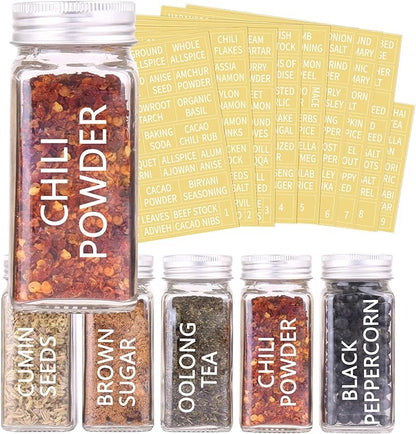 SWOMMOLY 30 Glass Spice Jars 4oz/Square Spice Bottles with 703 Spice Labels, Empty Spice Containers with Pour/sift Shaker Lid, Airtight Cap, Chalk Marker and Funnel Complete Set - Image 3
