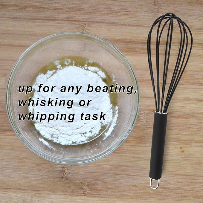 GorGin high temperature and easy to clean silicone whisk, stirrer, 10 inch, grip good grip design for Blending Whisking Beating Stirring Cooking Baking (1 Pack | black) - Image 5