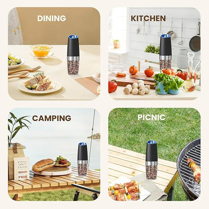 Gravity Electric Salt And Pepper Grinder, Automatic Salt And Pepper Grinder, Battery Powered (6 AAA Batteries Each), Adjustable Roughness, LED Light, 1 Pack, (Black) - Image 7
