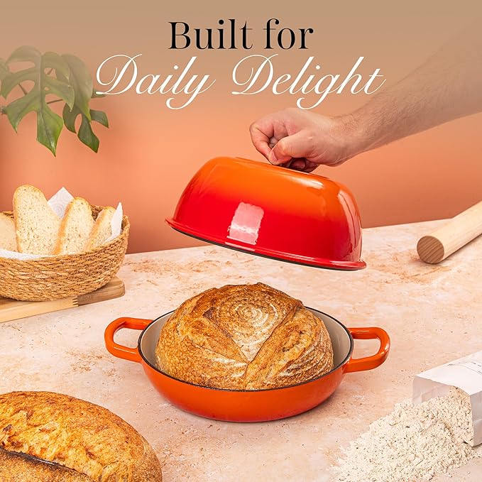 Enamelled Cast Iron Dutch Oven Pot – Dutch Oven For Sourdough Bread Baking – Cast Iron Bread Pot – Orange, 6 Quarts, 26cm – by Nuovva - Image 7