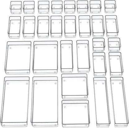 SMARTAKE 30-Piece Drawer Organizer with Non-Slip Silicone Pads, 7-Size Desk Drawer Organizer Trays Storage Tray for Makeup, Jewelries, Utensils in Bedroom Dresser, Office and Kitchen (Clear) by SMARTAKE