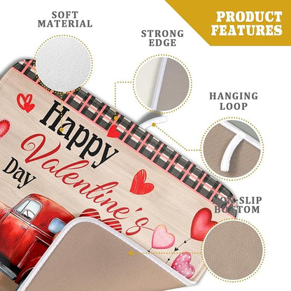 Valentine's Day Truck Dish Drying Mat 16x18 inch Love Heart Washable Absorbent Dishes Pad Dish Drainer Mat for Kitchen Counter Sink Coffee