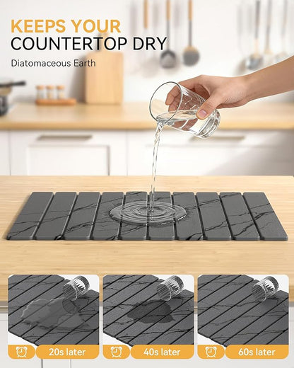 Yofidra Large Stone Dish Drying Mat for Kitchen Counter, Quick Dry Stone Mats with Absorbent Diatomaceous Earth, Foldable Roll Up Drying Organizer Pad for Utensils Plate, 24"×16", Dark Gray Marble - Image 2