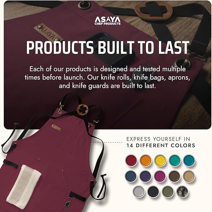 Asaya Chef and BBQ Apron with Bottle Opener and Hand Towel - 10oz Cotton Canvas, Stainless Steel Hardware - Cross Back Straps - Image 6