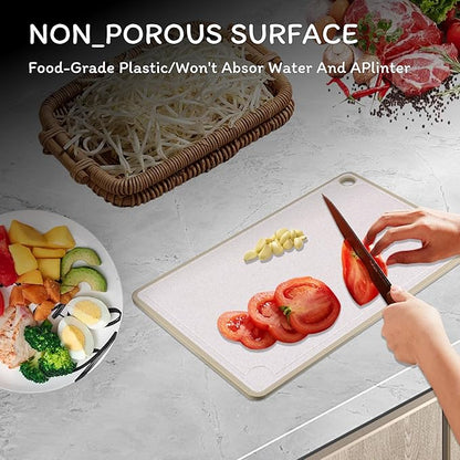 Cutting Board for Kitchen, Wheat Straw Fiber Cutting Board, Dish Washer Safe, w/Juice Grooves for Meat, Veggies,Easy Grip Handle, Non-slip Surface,Eco-friendly,Serveware Accessories 2 PACK