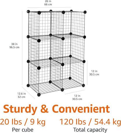 Amazon Basics 6-Cube Wire Grid Stackable Storage Organizer, Metal Shelving Unit, No-Tool Assembly, 26"W x 38"H x 12.6"D, Black - Image 2