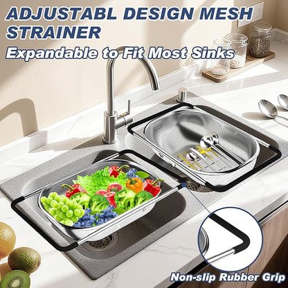 Over the Sink Colander, Expandable Strainers and Colanders with Fine Mesh, Colander for Kitchen with Rubber Grip for Draining Pasta, Vegetables and Fruits - Essential Kitchen Sink Strainer - Image 4