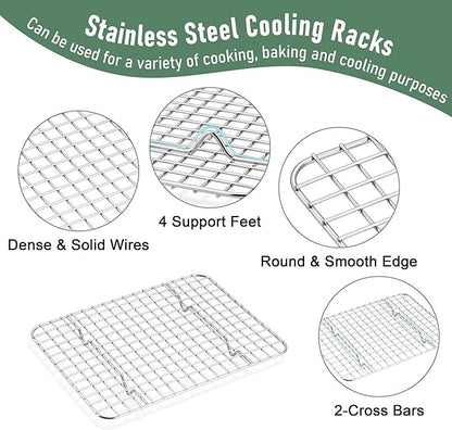 Homikit Cookie Sheet with Rack (1 Pan+1 Rack), 10 x 8 Inch Stainless Steel Small Baking Sheet with Wire Rack Set for Baking Roasting Cooling, Toaster Oven Pan Bacon Tray, Non-Toxic & Dishwasher Safe