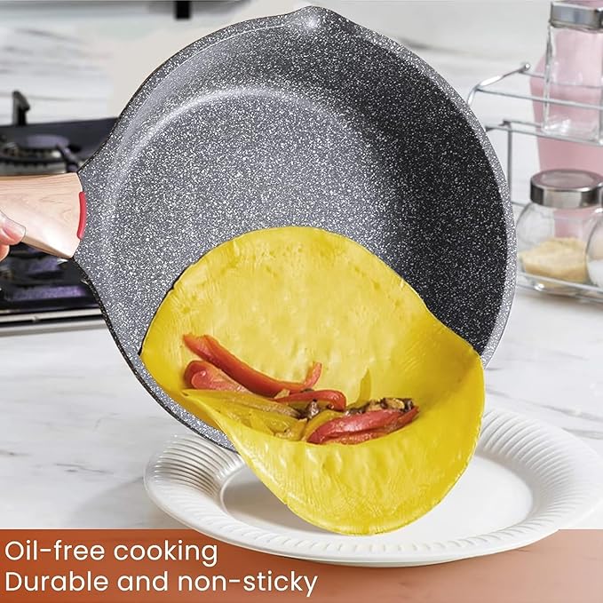 Starunder Induction Nonstick Skillet Frying Pan,Swiss medical stone Omelette Pan, Scratch-Resistant Safe Cookware Set，PFOA Free (9.5 inch) - Image 2