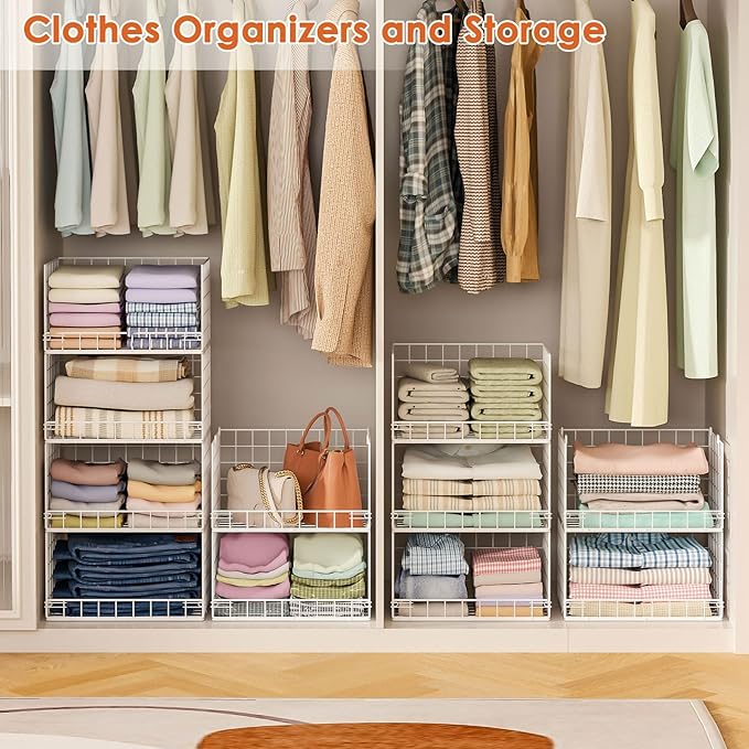 Yociyoga 8-Tier Stackable Closet Organizers and Storage Shelves, Foldable Closet Shelf Organizer, Stackable Storage Bins Drawers for Closet Organizer System, White(Patent No. 30022416) - Image 8