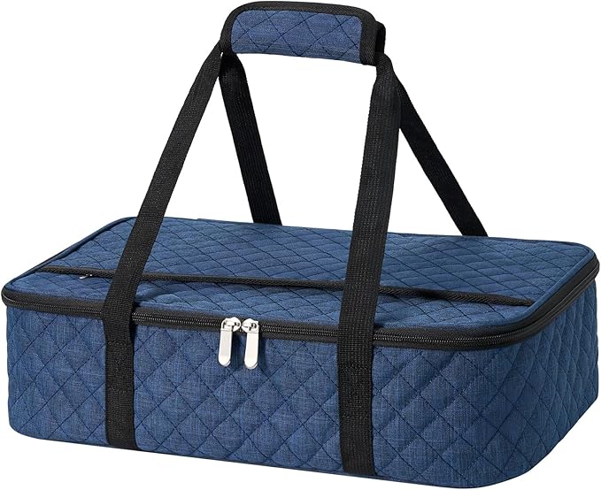 Insulated Casserole Carrier Portable Food Tote for Hot or Cold – Fits 9"x13" Baking Dish, Lasagna Holder for Parties, Picnic, Travel, Beach - Navy Blue