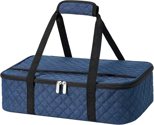 Insulated Casserole Carrier Portable Food Tote for Hot or Cold – Fits 9"x13" Baking Dish, Lasagna Holder for Parties, Picnic, Travel, Beach - Navy Blue