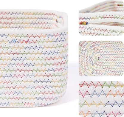 MiniArk Small Storage Baskets for Organizing | Closet Organizer Bins | Shelf Toy Basket | Woven Rope Baskets | Cube Decorative Box | Shallow Basket | 13x8.5x5.1” | 4 Packs Rainbow