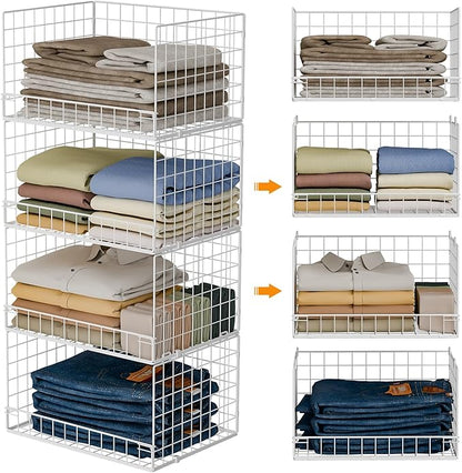 Yociyoga 4-Tier Stackable Closet Organizers and Storage Basket, Foldable Closet Shelf Organizer System, Space-Saving Clothes Storage Drawer Organizer for Wardrobe, White ((Patent 30022416)) by FollowWithYociyogaTogether