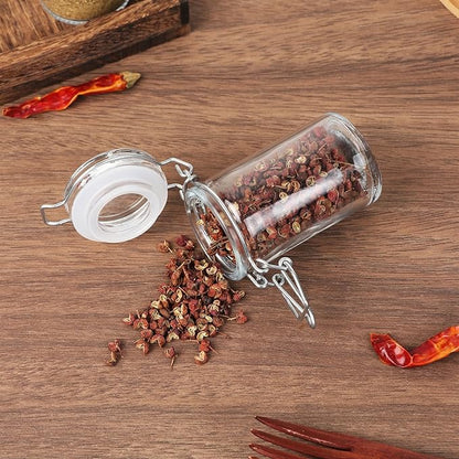 2.3 oz Small Glass Stash Jars with Labels, 12 Pack Mini Spice jars with Airtight Seal, Empty Spice Bottles with Silicone Rubber Gasket for Herb Tea Seasoning Storage