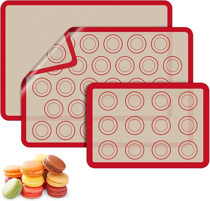Macaron Silicone Baking Mats, 3 PCS Non Stick Macaroon Mat Silicone for Macarons, Cookie, Pastry, Red by Koolstuffs