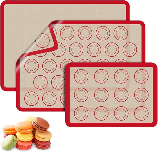 Macaron Silicone Baking Mats, 3 PCS Non Stick Macaroon Mat Silicone for Macarons, Cookie, Pastry, Red by Koolstuffs