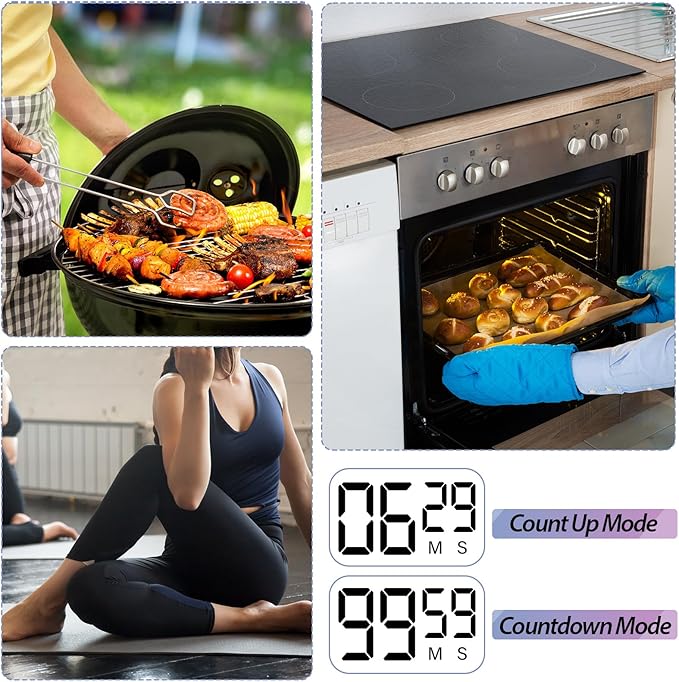 Weewooday 24 Pcs Digital Kitchen Timer Magnetic Timer Bulk On/Off Switch Minute Second Count up Countdown Loud Alarm for Exercise Cook Baking (Classic Color) - Image 2