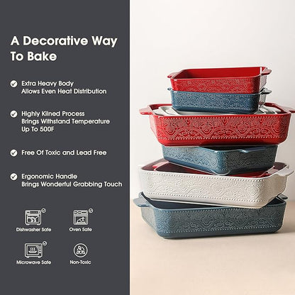 Ceramic Baking Dish Set of 3, Casserole Dishes for Oven, Ideal for Baking, Stewing, Roasting, and Holiday Feasts. The Gift for Mother's Day, Thanksgiving, Christmas, or Housewarming(Christmas Red） - Image 5