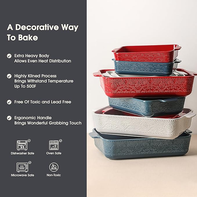 Ceramic Baking Dish Set of 3, Casserole Dishes for Oven, Ideal for Baking, Stewing, Roasting, and Holiday Feasts. The Gift for Mother's Day, Thanksgiving, Christmas, or Housewarming(Bright White) - Image 5