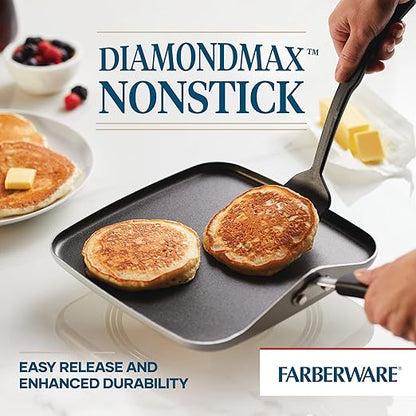Farberware Cookstart DiamondMax Nonstick Square Deep Grill Pan/Griddle, Dishwasher Safe, 11 Inch - Silver - Image 4