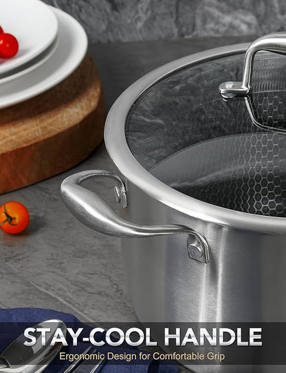MICHELANGELO Tri-ply Stainless Steel Stock Pot, 8-Quart Stockpot with Lid, 18/10 Nonstick Cooking Pot with Honeycomb Interior, Compatible with All Cooktops - Image 6