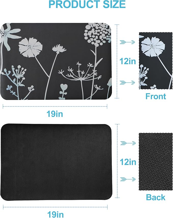 Dish Drying Mat for Kitchen Counter, 12"x19"Dish Drying Pad with Non-slip Rubber Backed, Hide Stain Anti Absorbent for Kitchen Counter, Drying Mat for Coffee Machine Dish Rack (Gray Daisy) - Image 7