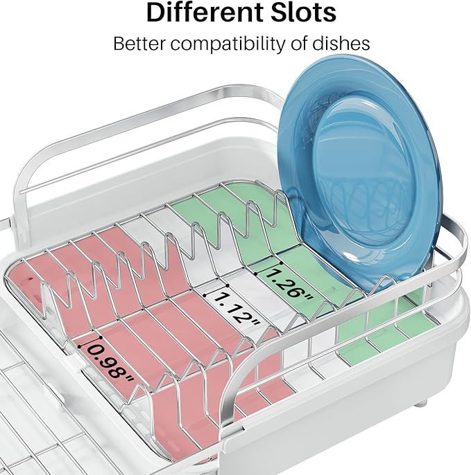 SNTD Dish Drying Rack, Expandable Dish Rack for Kitchen Counter, Stainless Steel Dish Drainer with Drainboard Set and Utensil Holder (White) - Image 7