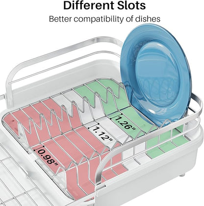 SNTD Dish Drying Rack, Expandable Dish Rack for Kitchen Counter, Stainless Steel Dish Drainer with Drainboard Set and Utensil Holder (White) - Image 7