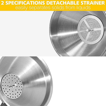 Anaeat Stainless Steel Kitchen Funnel, Multi-Use Premium Metal Food Grade Cooking Funnels with 2 Removable Strainer Filter for Transferring Liquid or Dry ingredients, Oils & 1 Pc Cleaning Brush (5.7") - Image 5