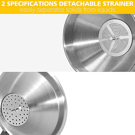 Anaeat 3 Pack Stainless Steel Kitchen Funnel Set, Multi-Use Premium Metal Food Grade Cooking Funnels with 2 Removable Strainer Filter for Transferring Liquid or Dry Ingredients & 1 Pc Cleaning Brush - Image 5