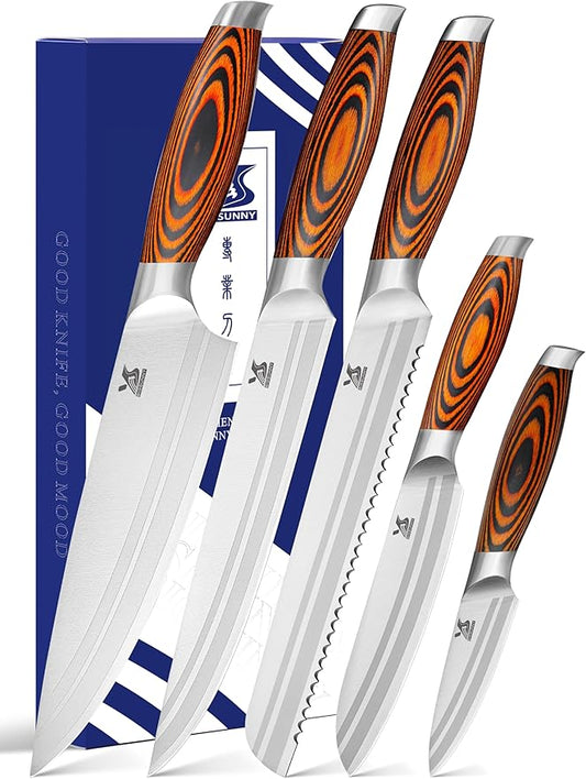 MSY BIGSUNNY 5pcs Knife Set Kitchen Utensils Knife, German Stainless Steel Professional Chef Kitchen Knife Set