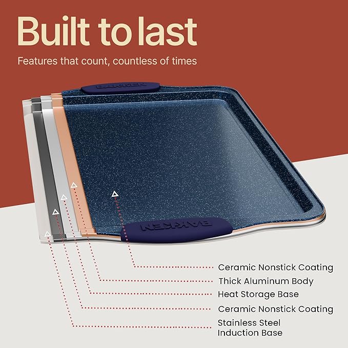BAKKEN Kitchen Baking Pan Set - Nonstick Coating, Carbon Steel Bakeware Sets with Blue Silicone Handles, Baking Kitchen Essentials, PFOA, PFOS, PTFE Free, Oven Safe Tray (Up To 450° F), Set of 3 - Image 9