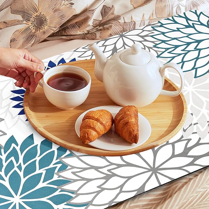 Findosom 2PCS 16" x 24" Dish Drying Mat & 24" x 5.5" Sink Splash Guard, Super Absorbent & Cuttable Dish Mat Drying Kitchen Mat with Blue Floral, Hide Stain Drying Mat for Kitchen Counter - Image 7