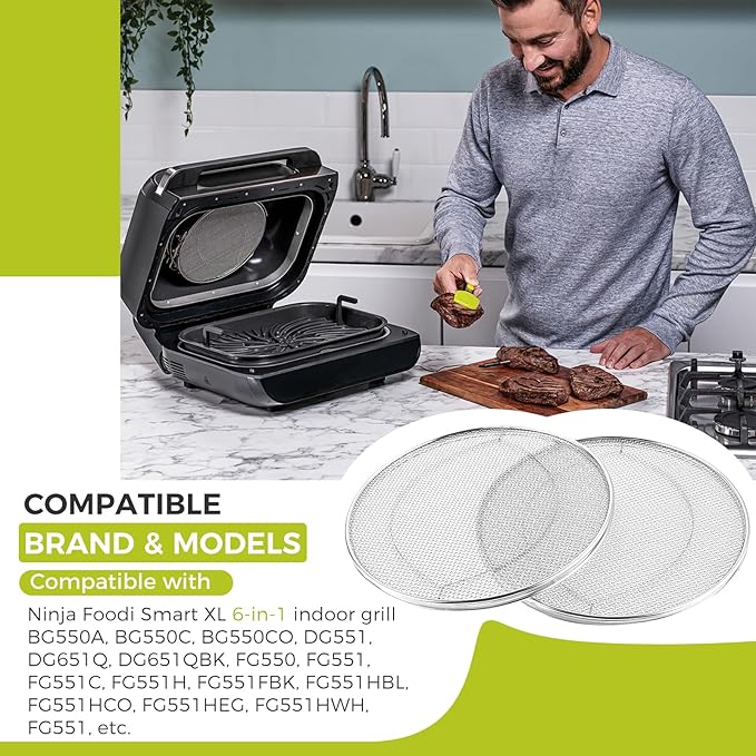 2 Pack Splatter Shield, Stainless Steel Splash Guard, Detachable Reusable Splatter Screen Replacement for Ninja Foodi Smart XL 6-in-1 Indoor Grill FG550 FG551 BG500A DG551