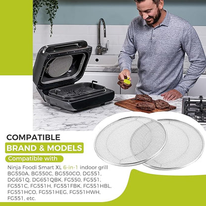 2 Pack Splatter Shield, Stainless Steel Splash Guard, Detachable Reusable Splatter Screen Replacement for Ninja Foodi Smart XL 6-in-1 Indoor Grill FG550 FG551 BG500A DG551