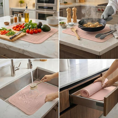 MicoYang Silicone Dish Drying Mat for Multiple Usage,Easy clean,Eco-friendly,Heat-resistant Silicone Mat for Kitchen Counter or Sink,Refrigerator or Drawer Liner Pink 2XL 24 inches x 18 inches - Image 3