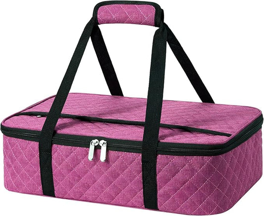 Insulated Casserole Carrier Portable Food Tote for Hot or Cold – Fits 9"x13" Baking Dish, Lasagna Holder for Parties, Picnic, Travel, Beach - Rose Red