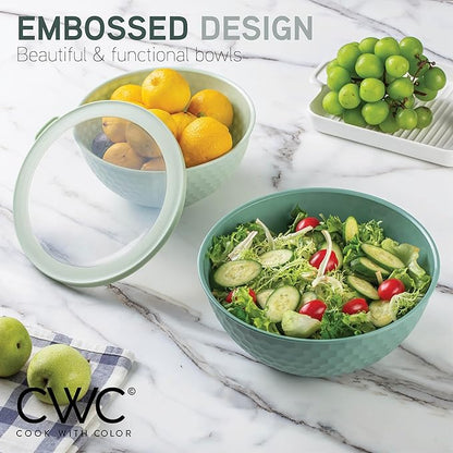 COOK WITH COLOR Mixing Bowls with Lids - 12 Piece Plastic Nesting Bowls Set includes 6 Prep Bowls and 6 Lids, Microwave Safe Mixing Bowl Set, Sage Embossed - Image 6