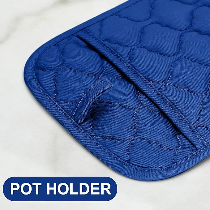 Oven Mitts Pot Holders Sets/Kitchen Towels and Dishcloths, Oven Gloves Kitchen Dish Towels 500 Degree Heat Resistant Potholders with Non-Slip Silicone Surface for Cooking, Grilling, Baking-Royal Blue - Image 4