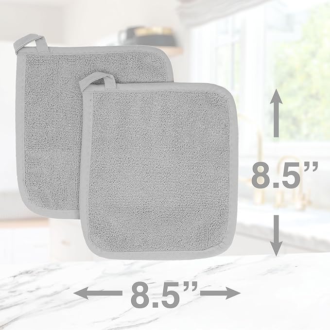 RITZ Terry Potholder & Hot Pad: Unparalleled Heat Resistant, Durable 100% Cotton – Ergonomically Designed for Optimal Grip – Easy-Care Machine Washable – 4-Pack, Titanium Grey - Image 7